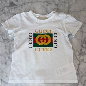 Gucci White and Green Short Sleeve Tees 36M